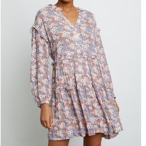 Rails Poppie long floral sleeves Dress. Ruffles and tiers. Size S.